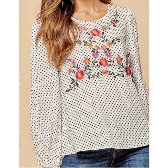 Savanna Jane Embroidered Floral Polka Dot Top S NWOT - Picture 1 of 3